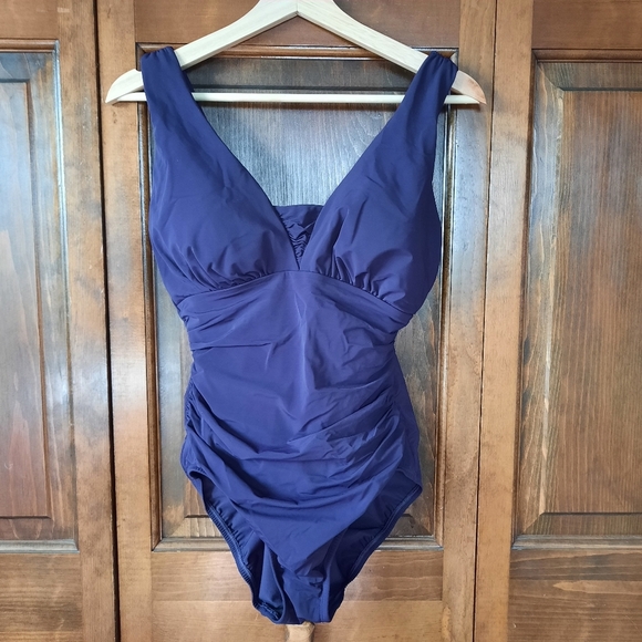 Lands' End Slendersuit Grecian Low Leg One Piece Swimsuit Blackberry 517227 - Picture 3 of 16
